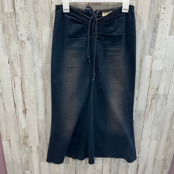 Vintage Patty USA Cinch Waist Mermaid Maxi Denim Stretch Skirt Y2K Grunge Small - Picture 1 of 6